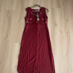 Burgundy Embroidered Maxi Dress